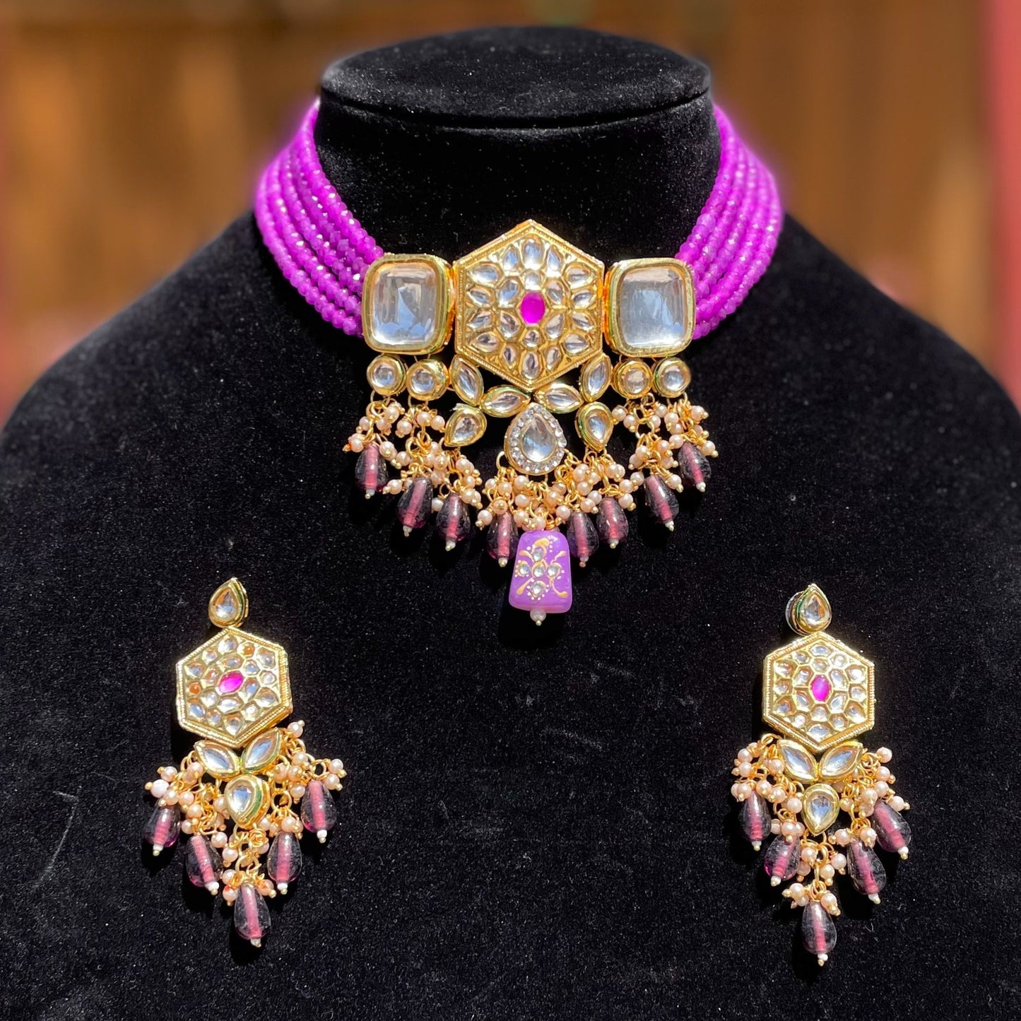 Purple Kundan Necklace/Choker Set