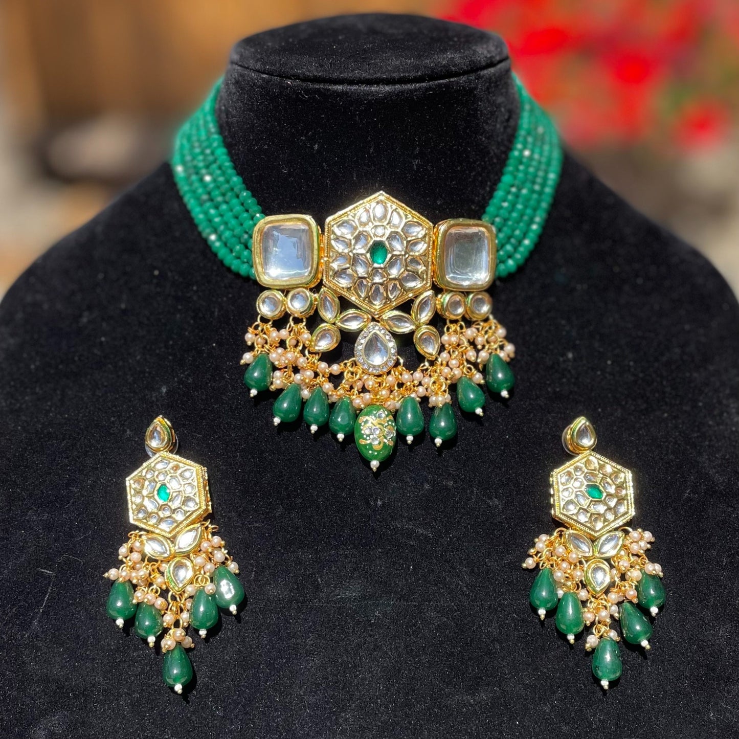 Green Kundan Necklace/Choker Set