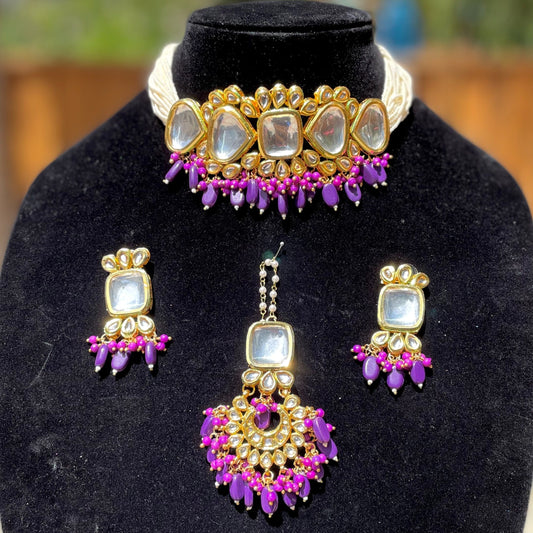 Purple Kundan Choker Set