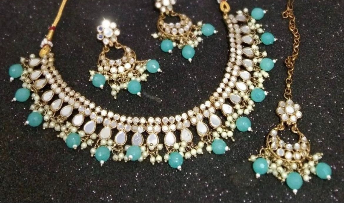 Light Blue Mirror Necklace Set