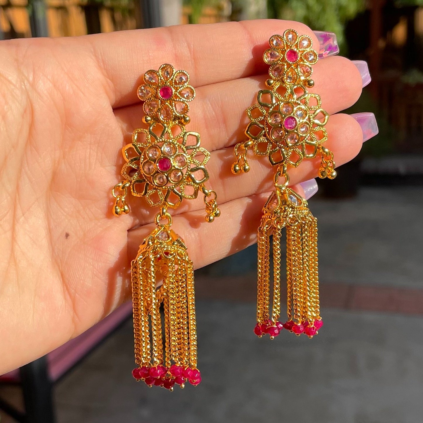 Red Jhumki Earrings