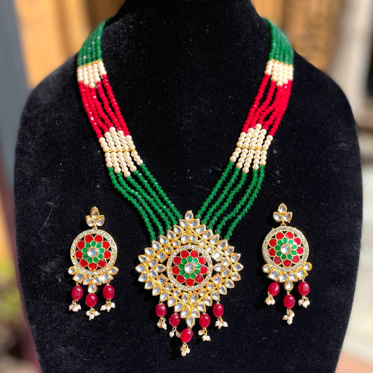 Multicolor (red, green, & white) Ranihaar Set