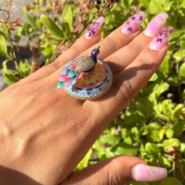 Peacock American Diamond Spinable Statement Ring