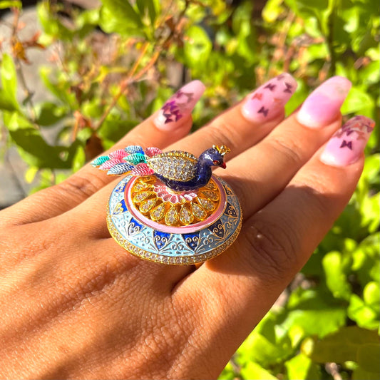Peacock American Diamond Spinable Statement Ring