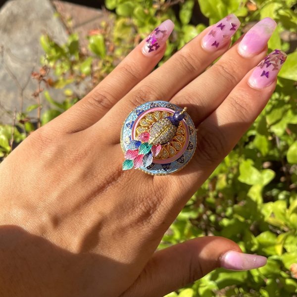 Peacock American Diamond Spinable Statement Ring