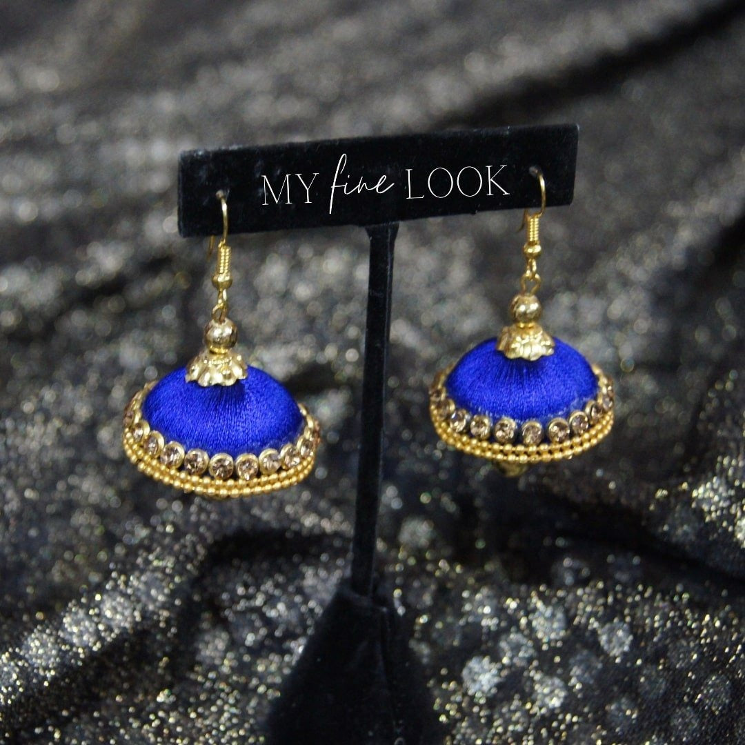Blue Thread Jhumki Earrings