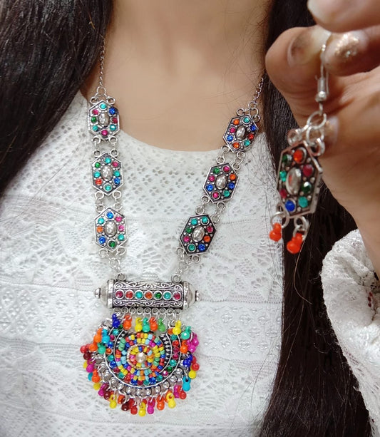 Multicolor Oxidized Necklace Set