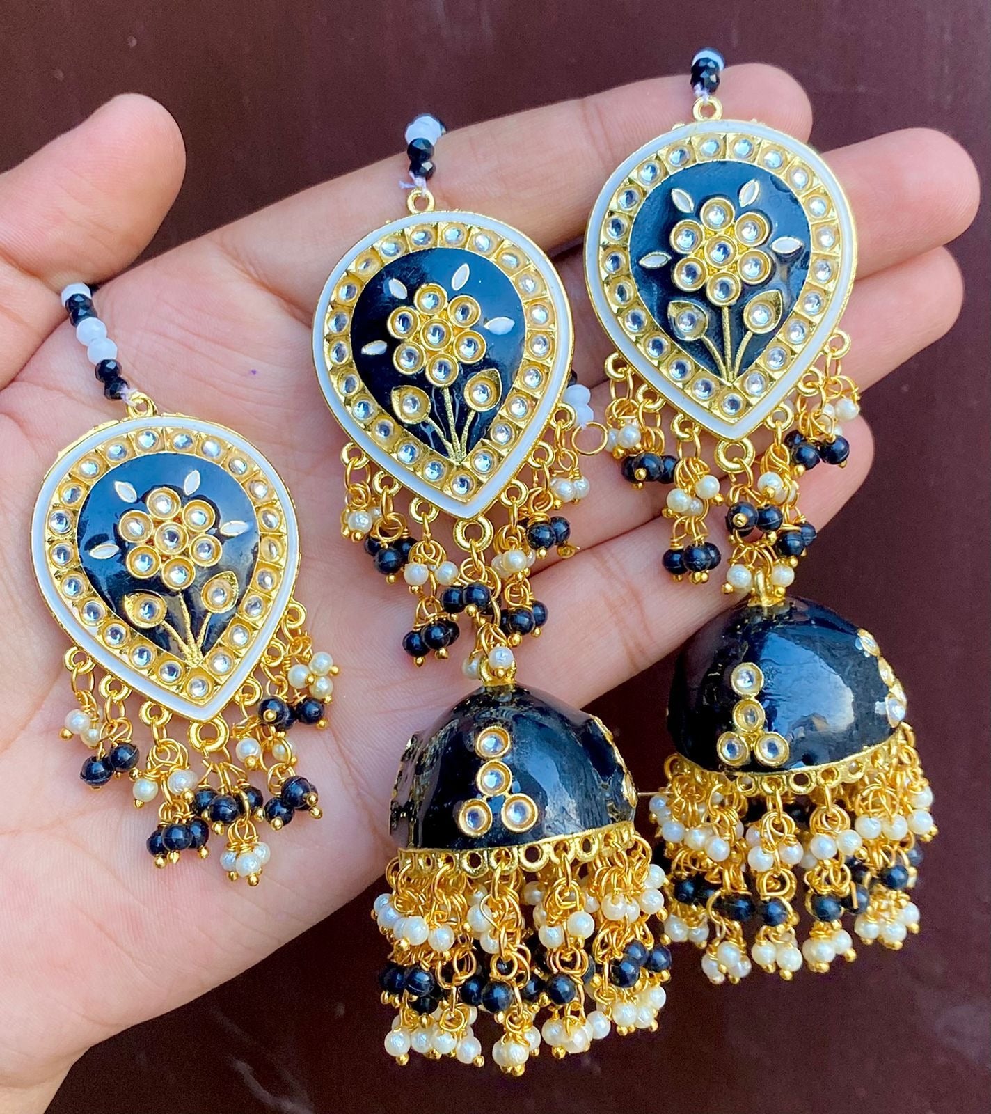 Black Jhumki Earring/Tikka Set