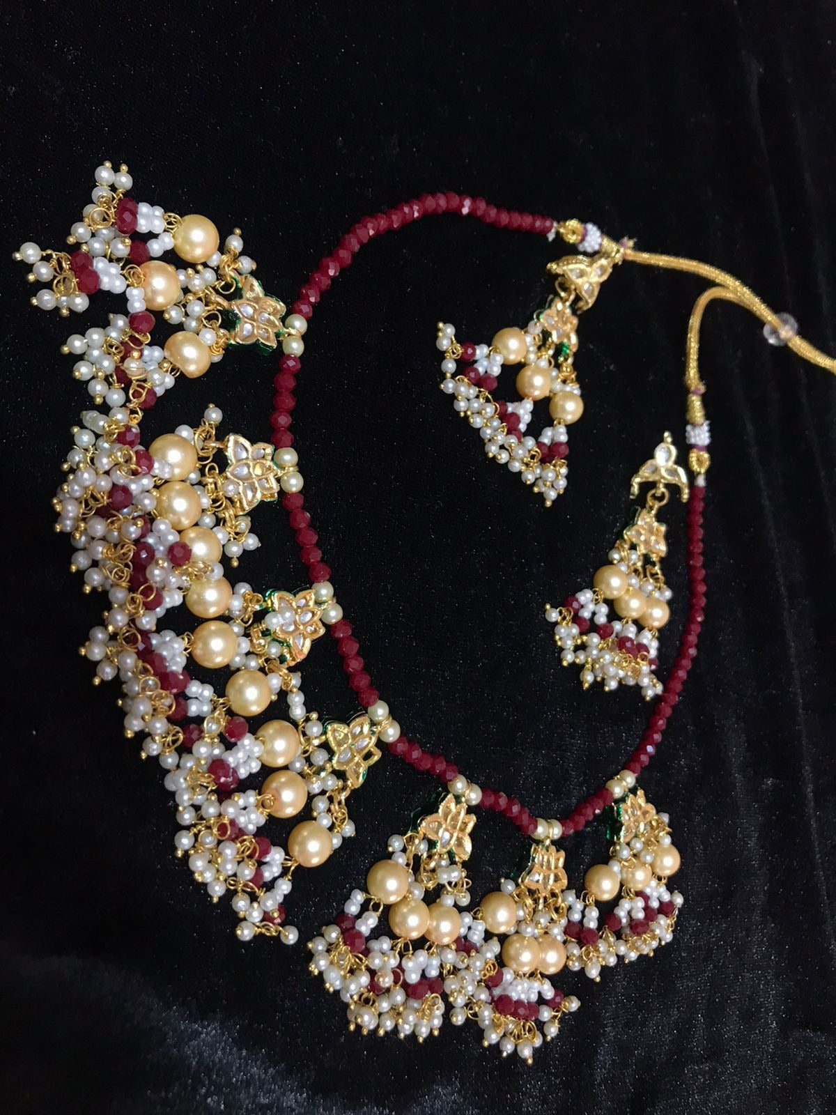 Maroon Kundan Necklace Set