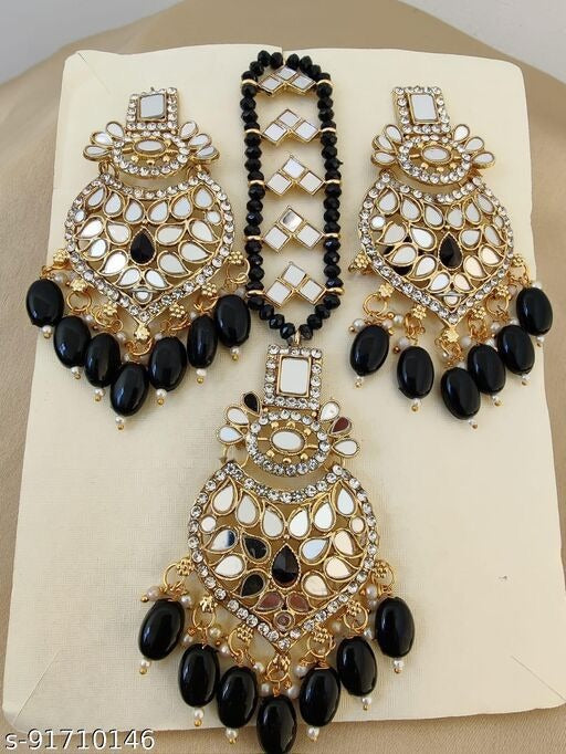 Black Mirror Earring/Tikka Set