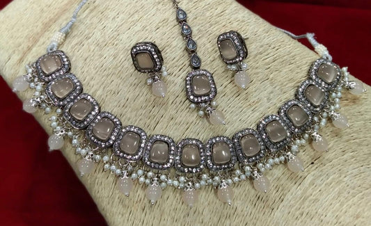 Translucent Peach Reverse American Diamond Set