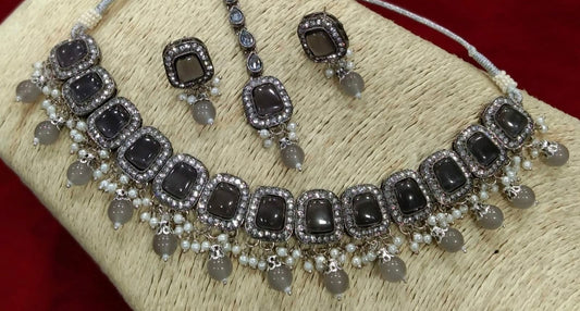 Grey Reverse American Diamond Set