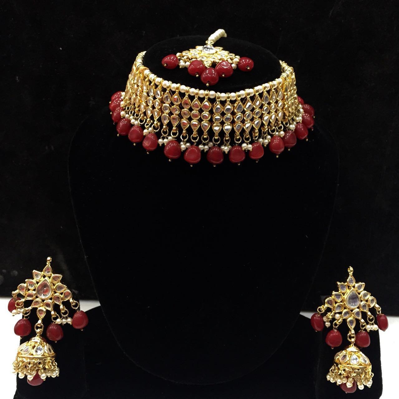 Red Kundan Choker Set