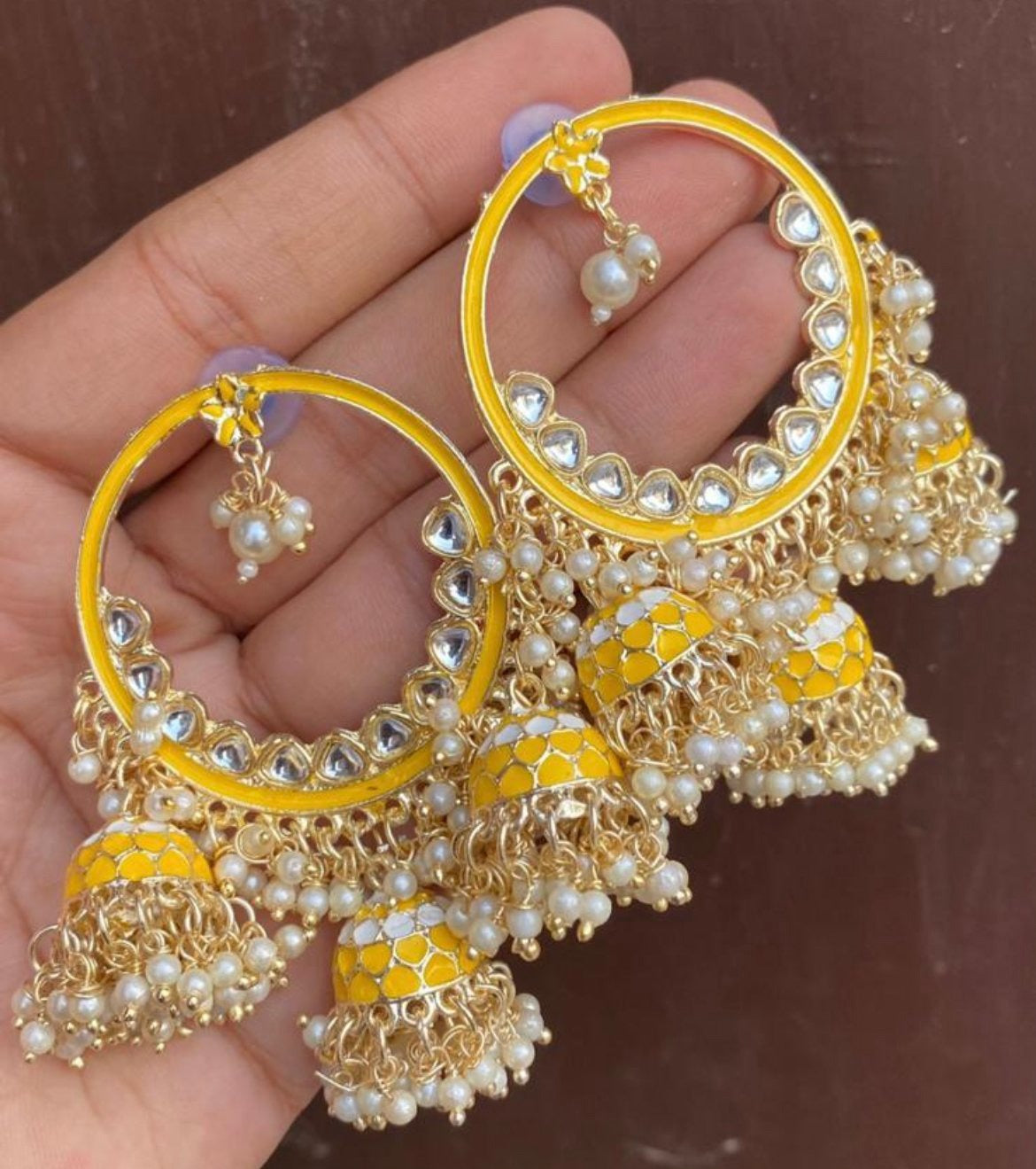 Yellow Jhumki Earrings