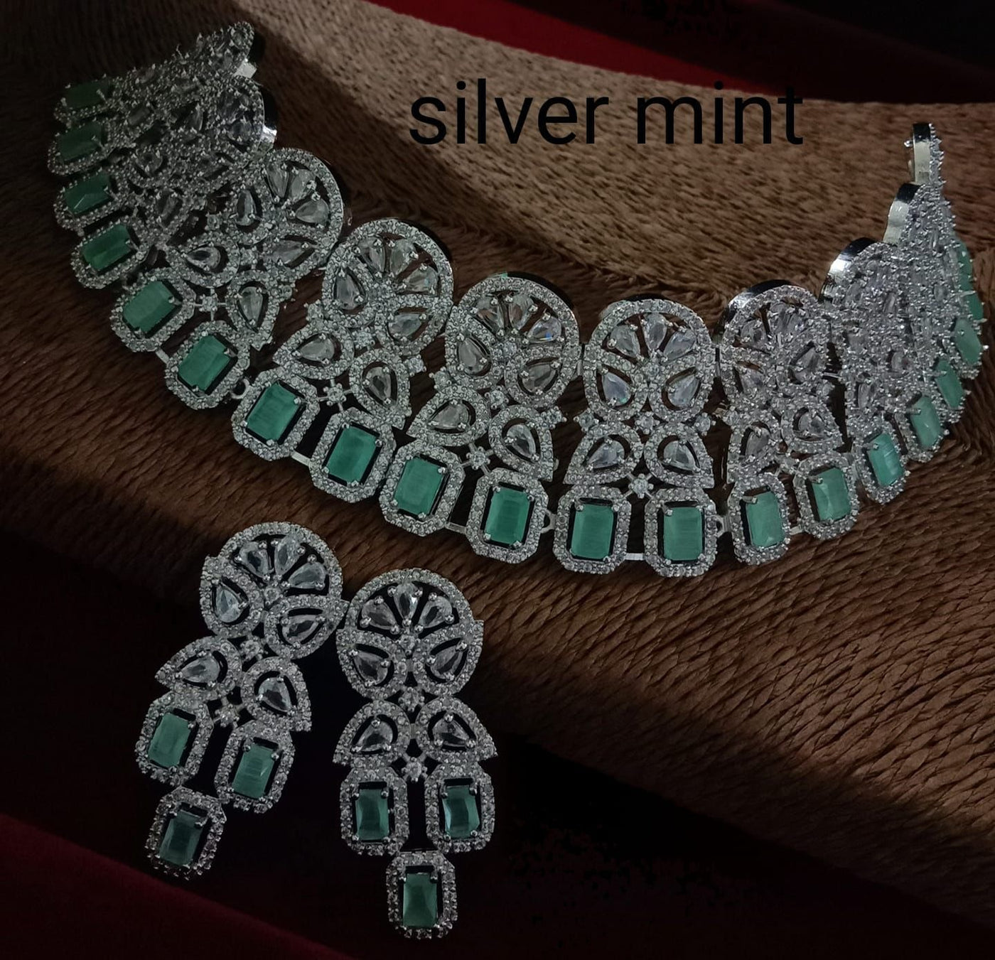 Mint American Diamond Choker/Necklace Set