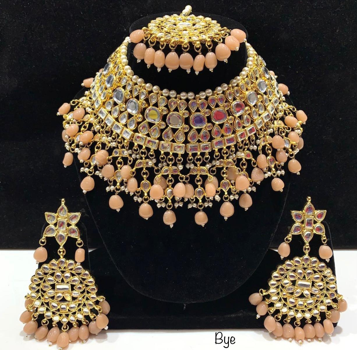 Peach Kundan Necklace Set