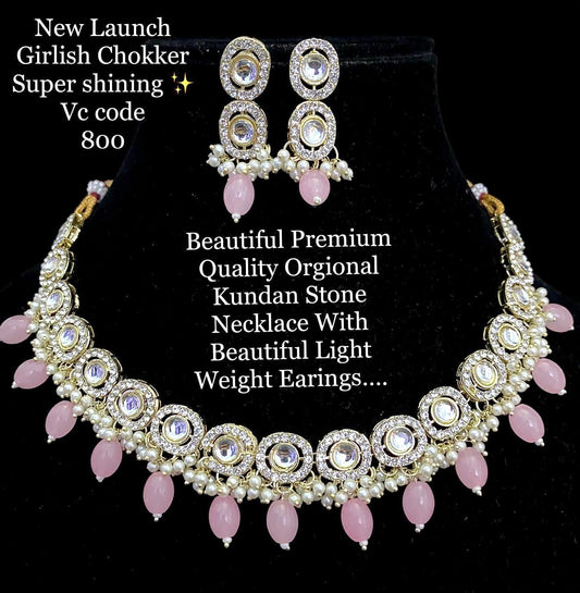Light Pink Kundan Necklace Set