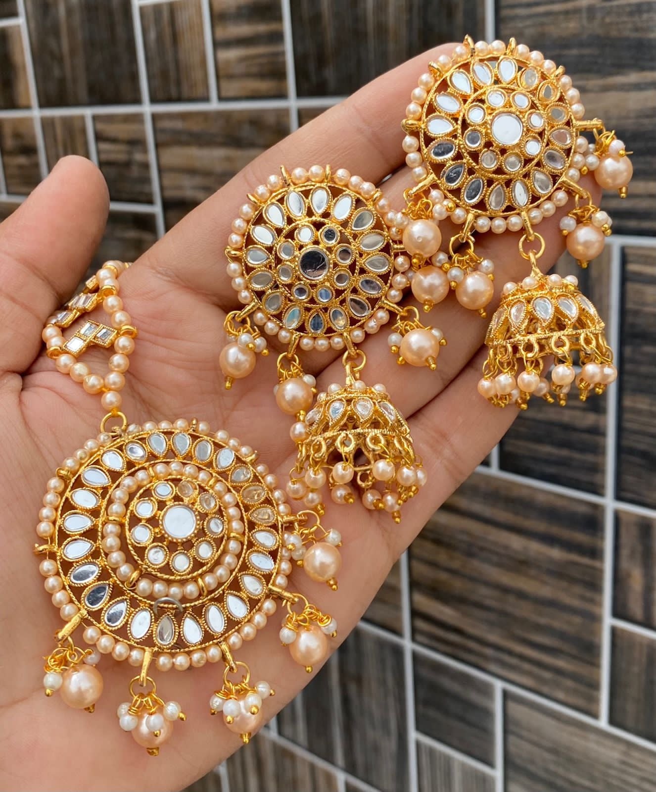 Golden Mirror Jhumki Earring/Tikka Set