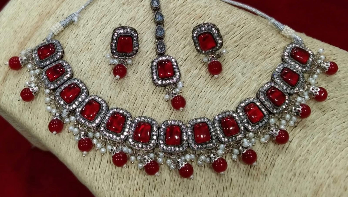 Red Reverse American Diamond Set