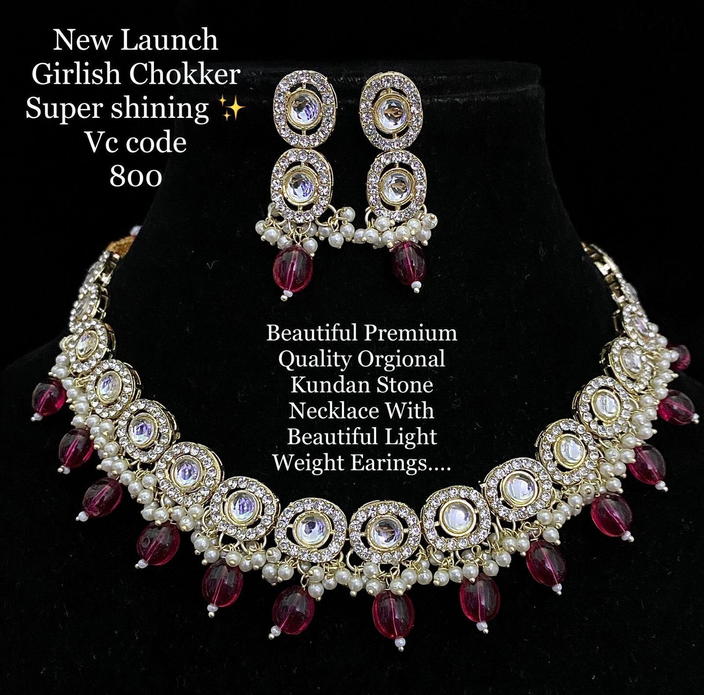 Magenta Purple/Pink Kundan Necklace Set