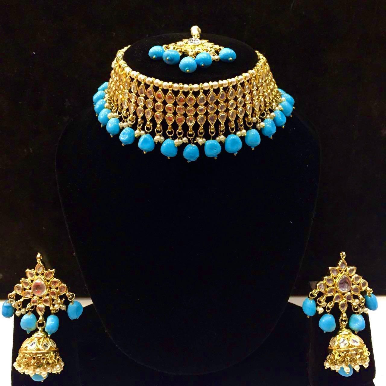 Fehrozy Blue Kundan Choker Set