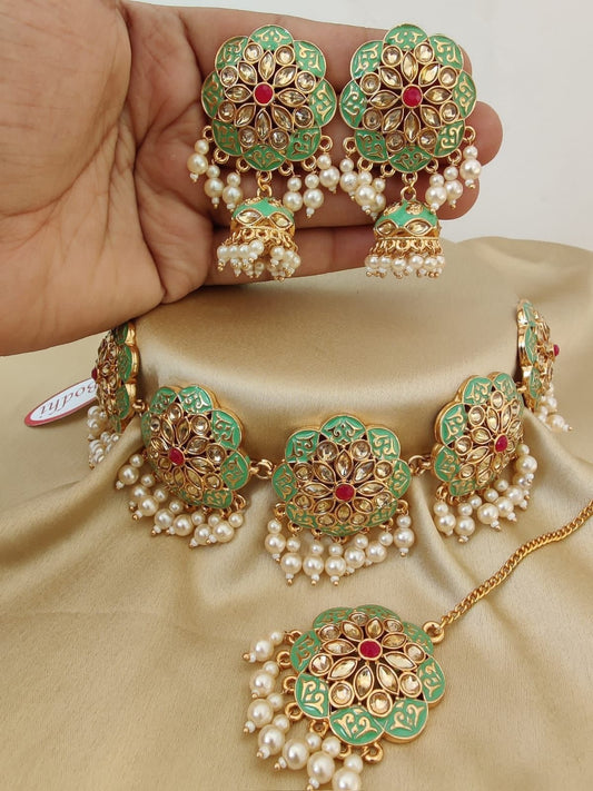 Mint Green Meena Choker Set