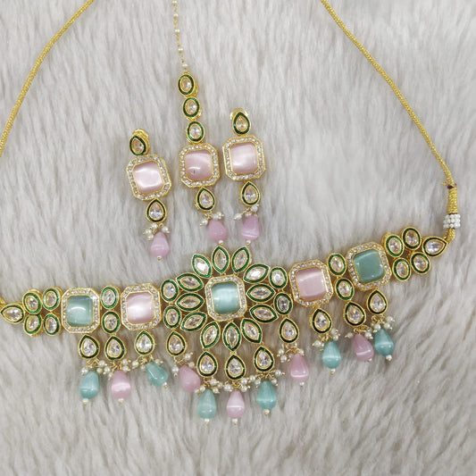 Handmade Blue/Pink Choker Set