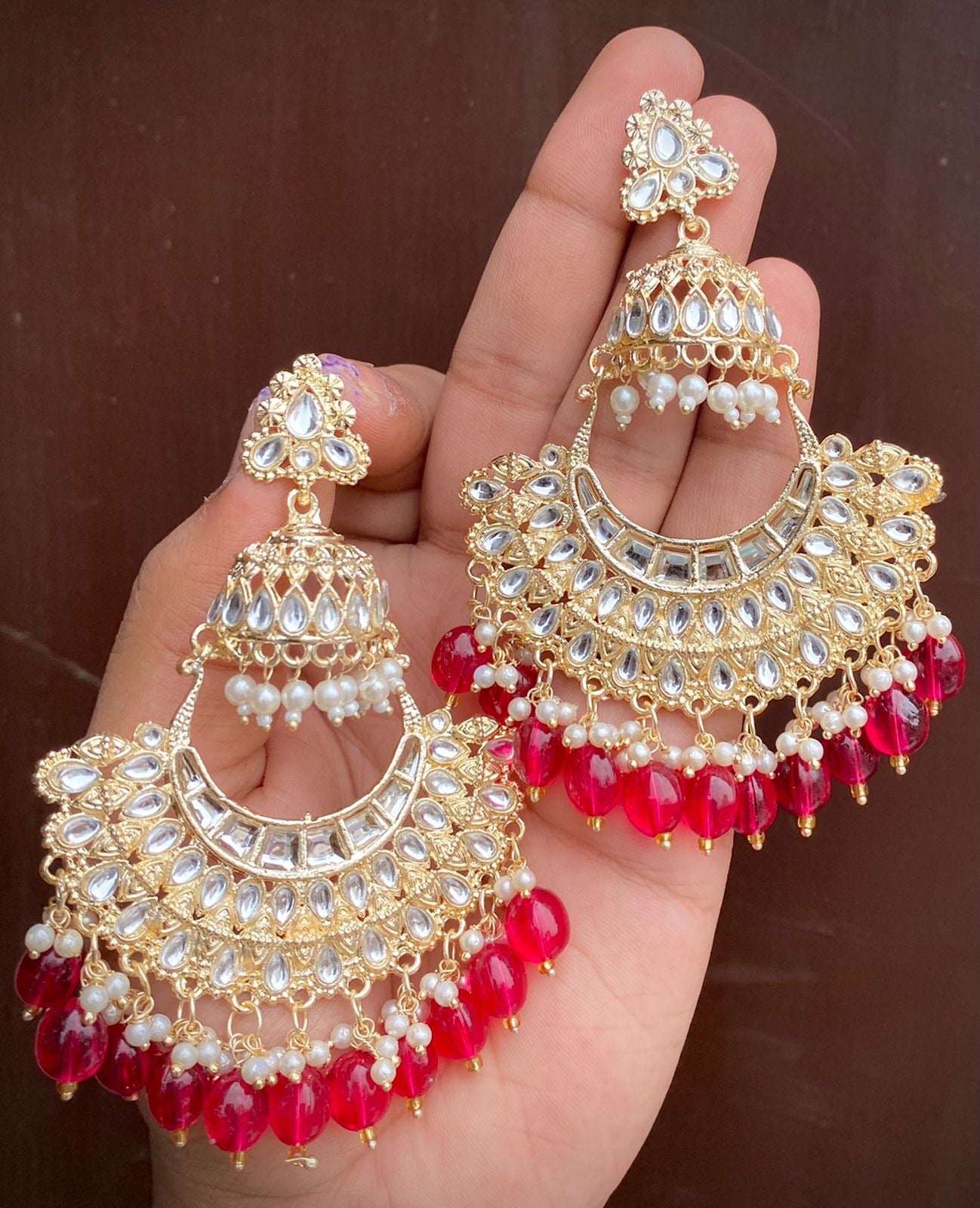Red Jhumki Earrings