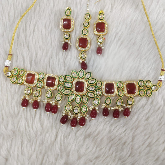 Handmade Maroon Choker Set
