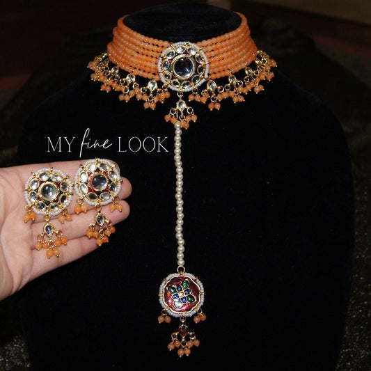 Peach Kundan and Meena Choker Set
