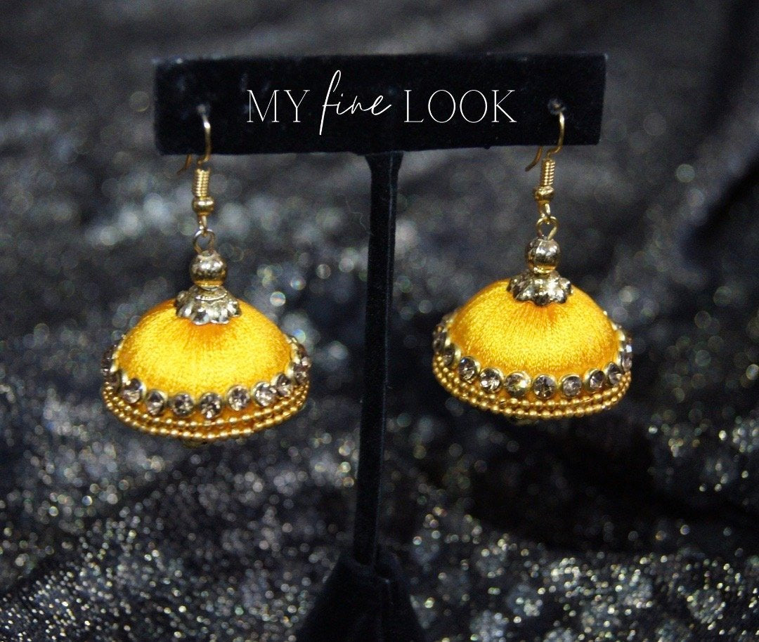 Yellow Thread Jhumka Earrings