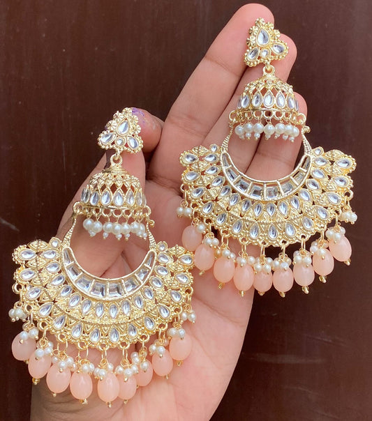 Peach Jhumki Earrings