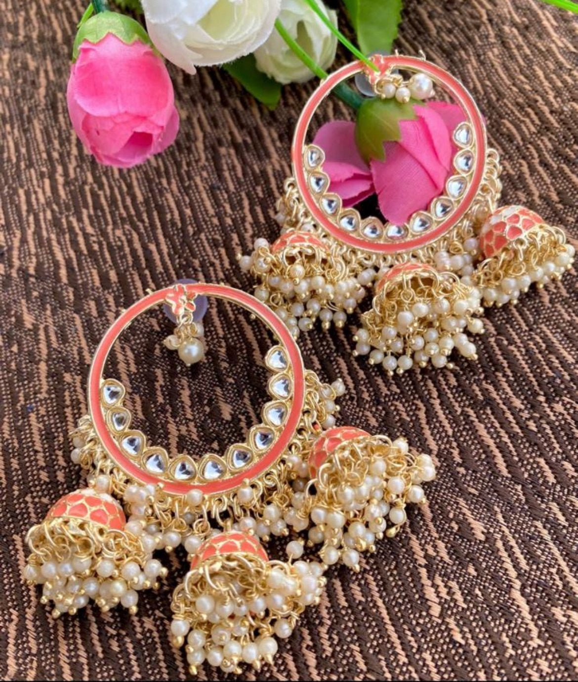 Peach Jhumki Earrings