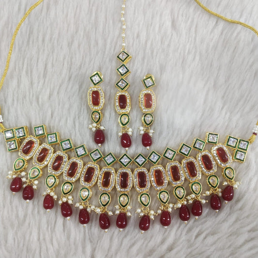 Handmade Maroon Choker Set