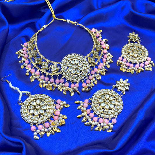 Pink Pippal Pathi Necklace Set