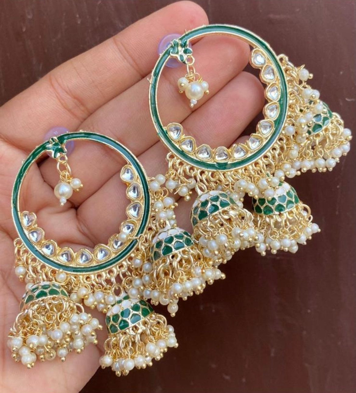 Green Jhumki Earrings