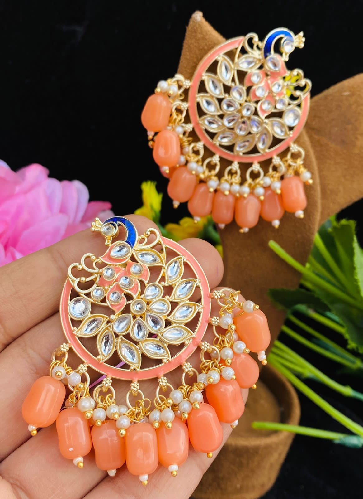 Peacock Peach Earrings