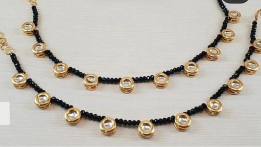 Black Kundan Payal Anklet