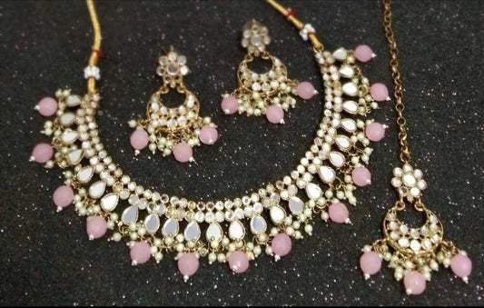 Light Pink Mirror Necklace Set
