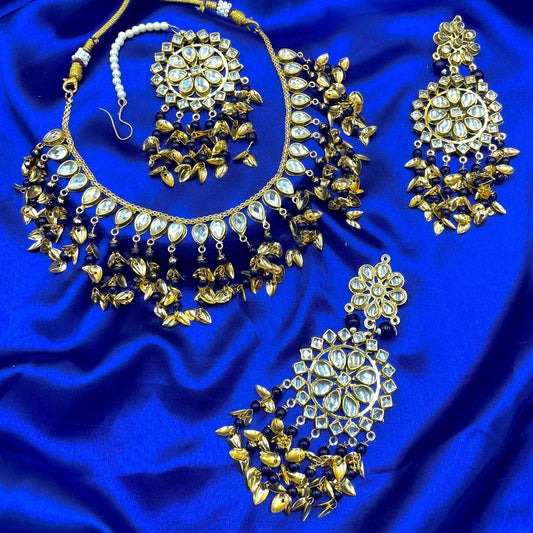 Navy Blue Pippal Pathi Necklace Set