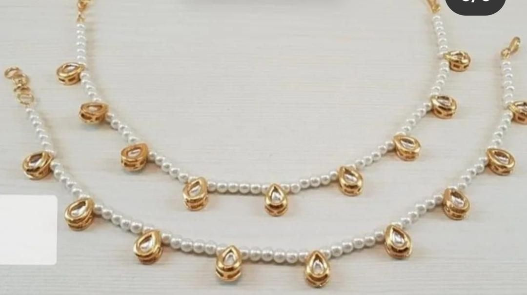 White Kundan Payal Anklet