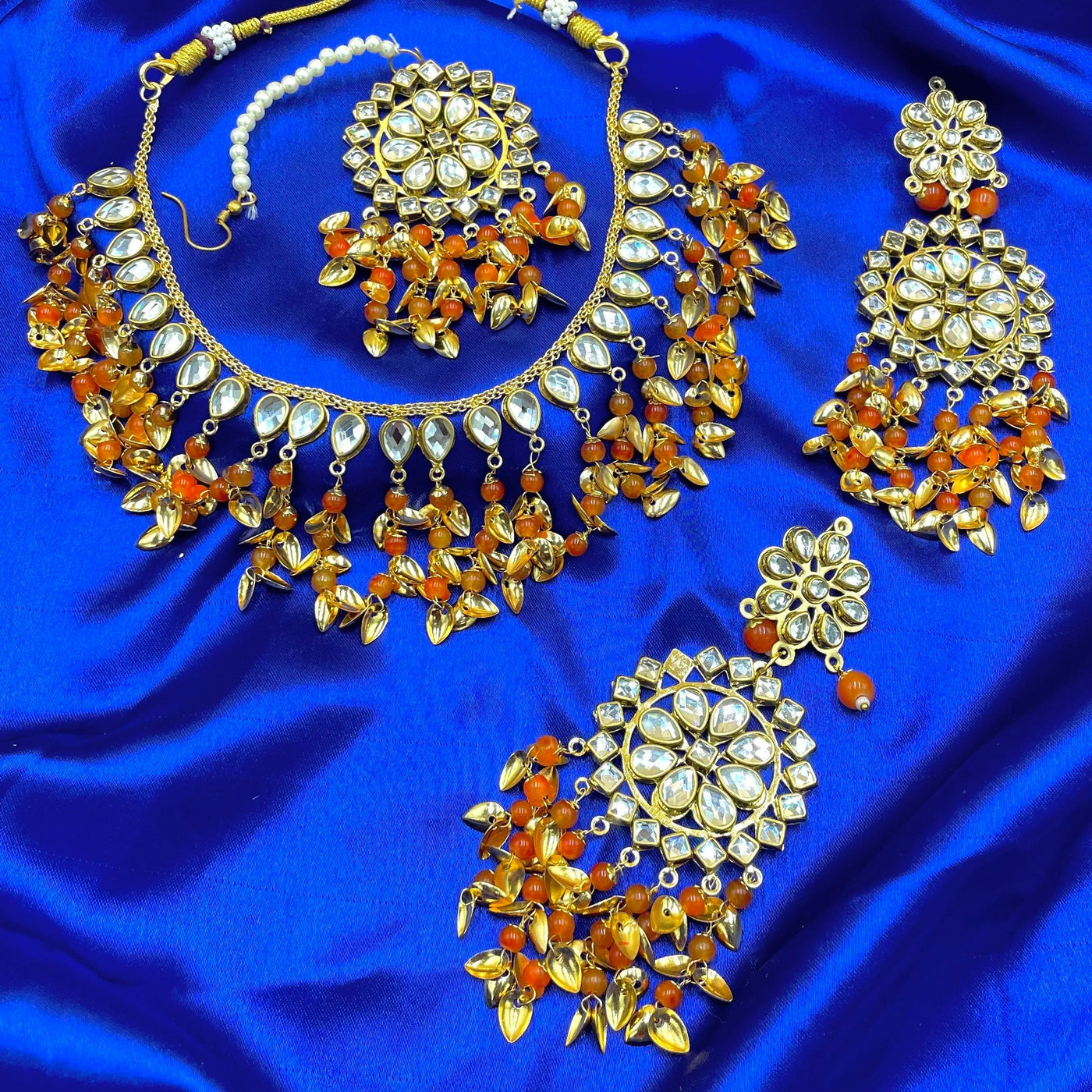 Orange Pippal Pathi Necklace Set