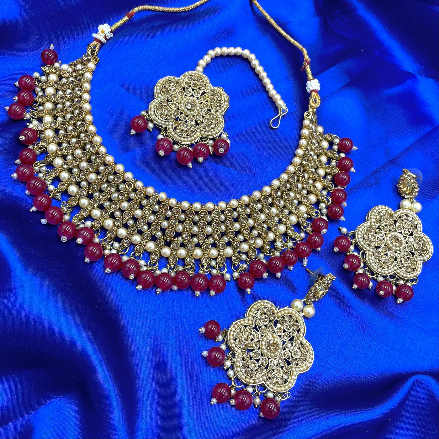 Maroon Red Necklace Set
