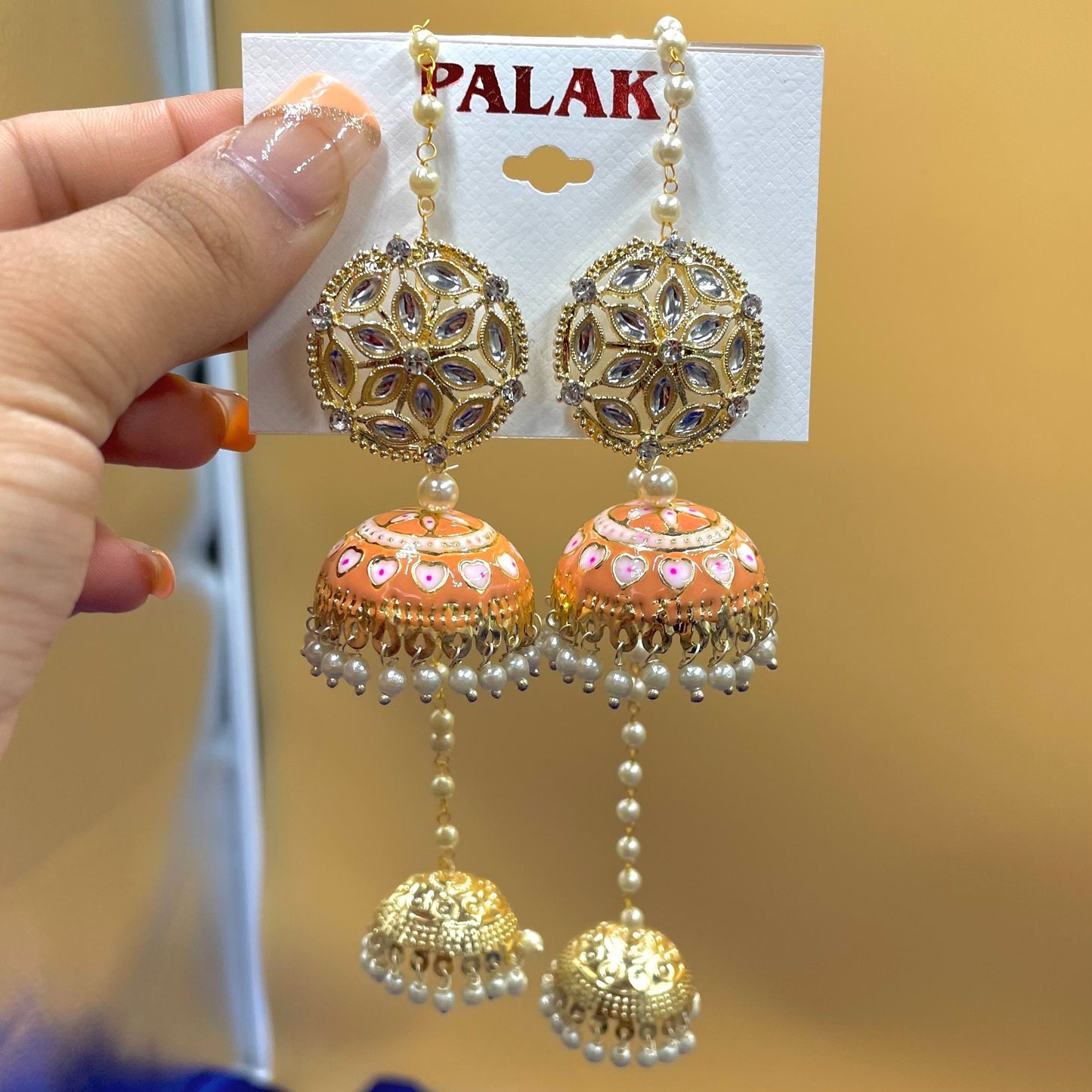 Peach Jhumki Earrings