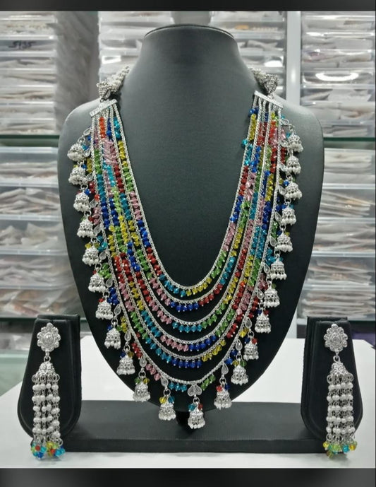 Silver Multicolor Ranihaar Set