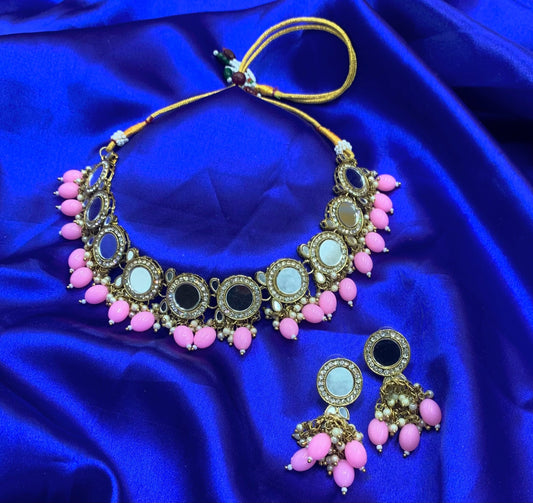 Pink Mirror Necklace Set