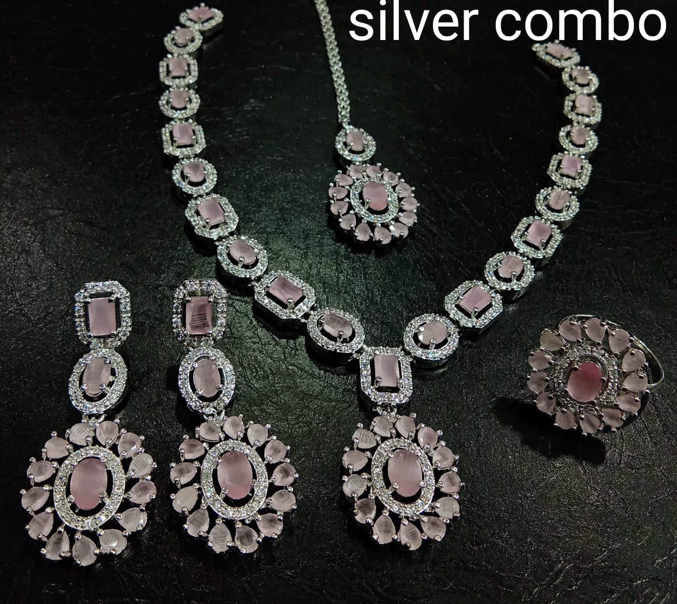 Light Pink American Diamond Necklace Set