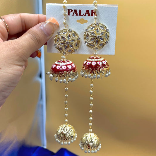 Red Jhumki Earrings