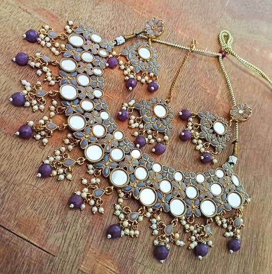 Grey/Purple Mirror Necklace Set