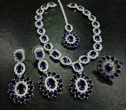 Blue American Diamond Necklace Set